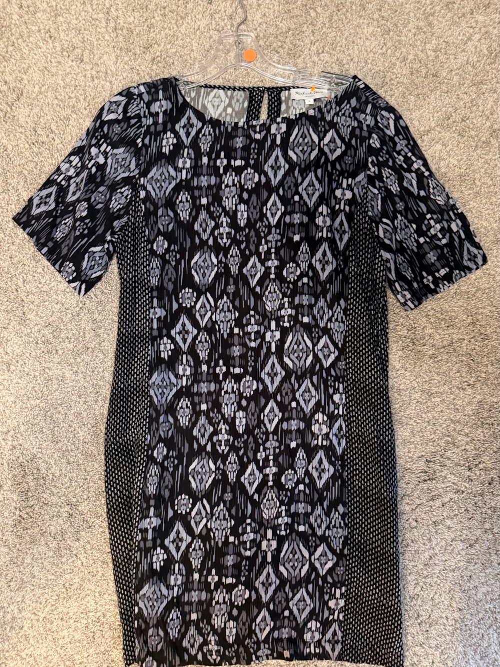 Michael Stars Black and Gray Patterned Pleated Tunic Dress
